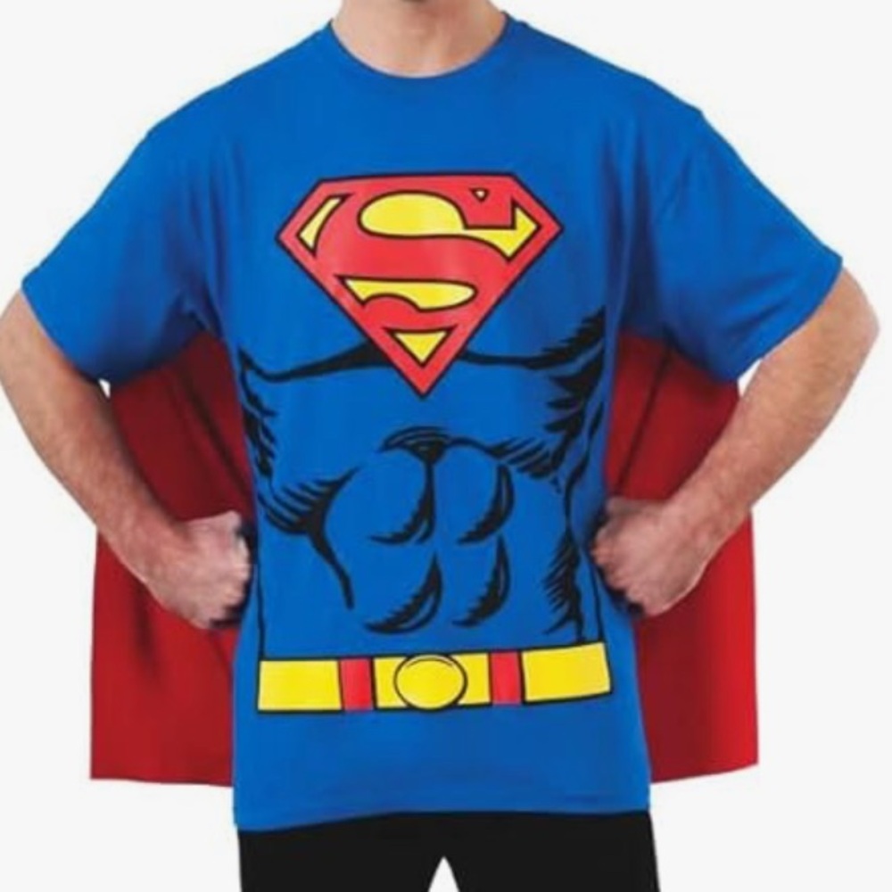 NWT Rubie's Costume Co Men's DC Comics Superman T-Shirt w/ Cape Large, Halloween